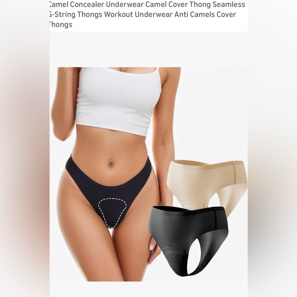 Women’s 2 pack sports thongs. NWT. Size M. One black. One beige.